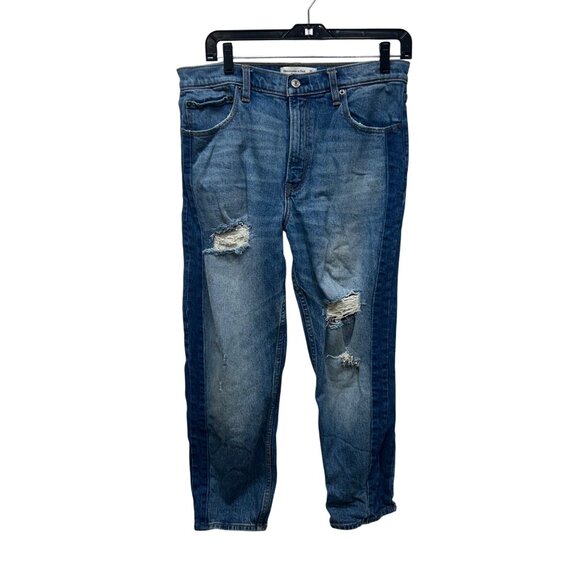 Abercrombie & Fitch The Mom High Rise Distressed Jeans Size 30 two tone - Picture 1 of 7